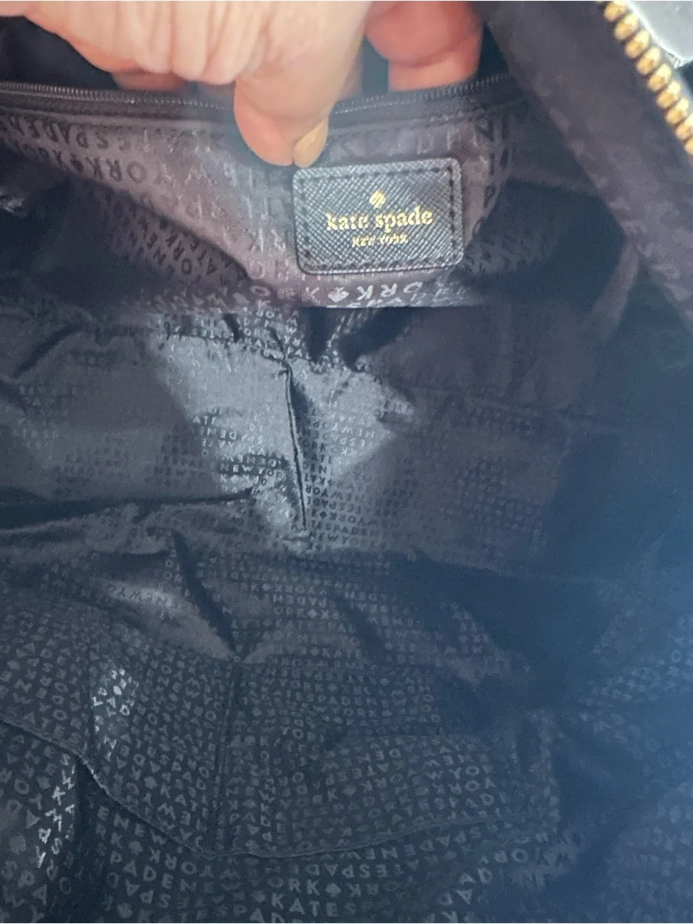 kate spade black nylon duffel with gold hardware
